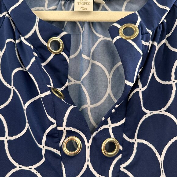 Saint Tropez West Navy & White Geometric Print Tunic Top S Nautical Swim Cover - Picture 10 of 11